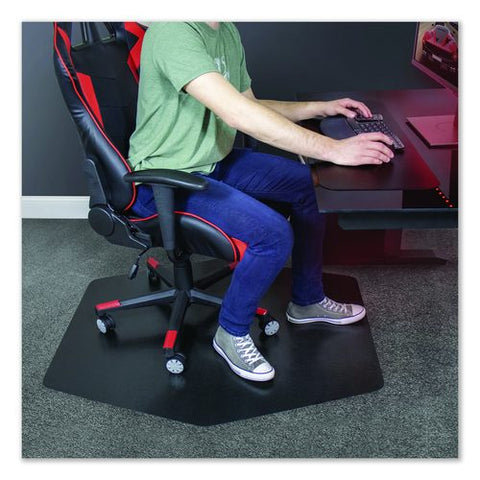 Game Zone Chair Mat For Flat To Medium Pile Carpeted And Hard Floors, Hexagon, Straight Edge, 42" X 46", Black, Ships Rolled