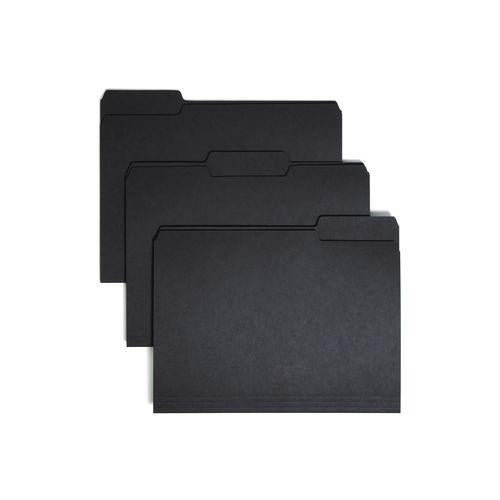 Interior File Folders, 1/3-cut Tabs: Assorted, Letter Size, 0.75" Expansion, Black/gray, 100/box