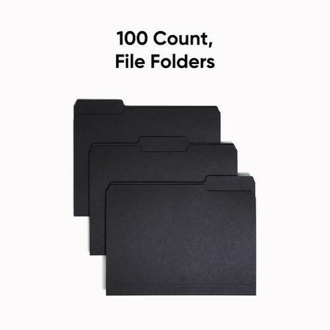 Interior File Folders, 1/3-cut Tabs: Assorted, Letter Size, 0.75" Expansion, Black/gray, 100/box