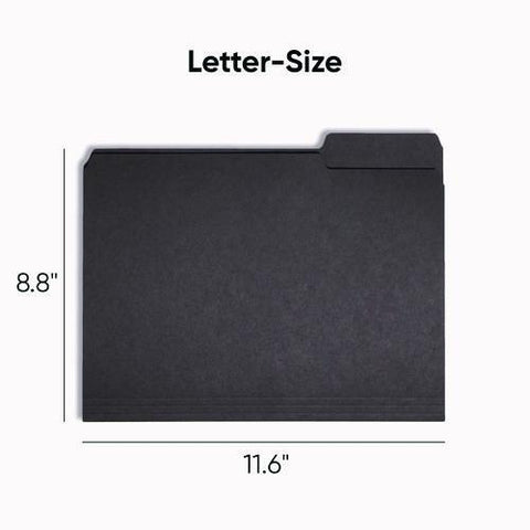 Interior File Folders, 1/3-cut Tabs: Assorted, Letter Size, 0.75" Expansion, Black/gray, 100/box