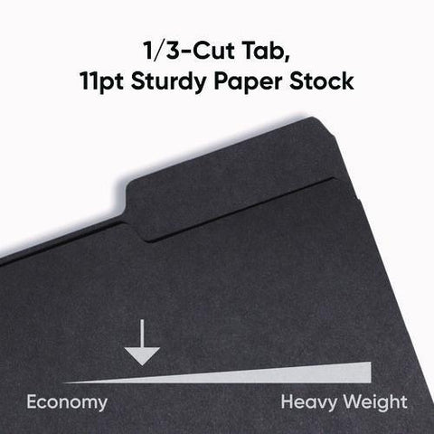 Interior File Folders, 1/3-cut Tabs: Assorted, Letter Size, 0.75" Expansion, Black/gray, 100/box