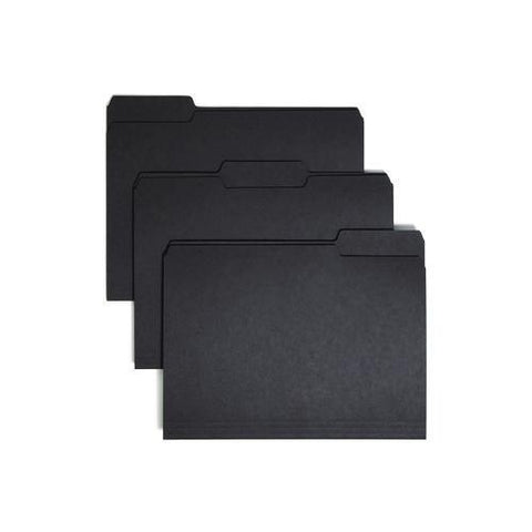 Interior File Folders, 1/3-cut Tabs: Assorted, Letter Size, 0.75" Expansion, Black/gray, 100/box