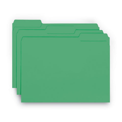 Interior File Folders, 1/3-cut Tabs: Assorted, Letter Size, 0.75" Expansion, Green, 100/box