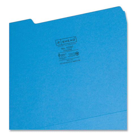 Interior File Folders, 1/3-cut Tabs: Assorted, Letter Size, 0.75" Expansion, Sky Blue, 100/box