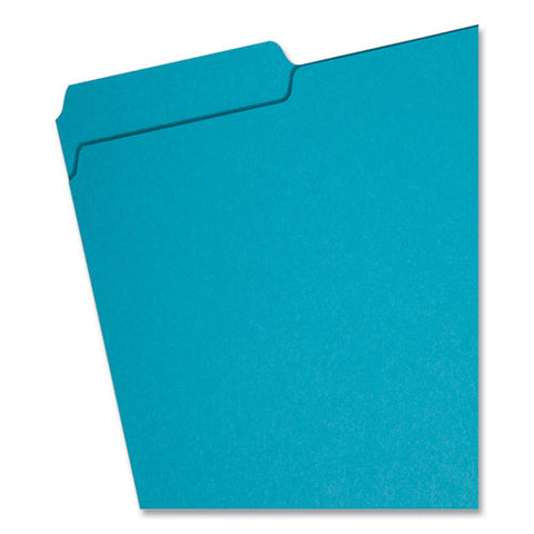 Interior File Folders, 1/3-cut Tabs: Assorted, Letter Size, 0.75" Expansion, Teal, 100/box