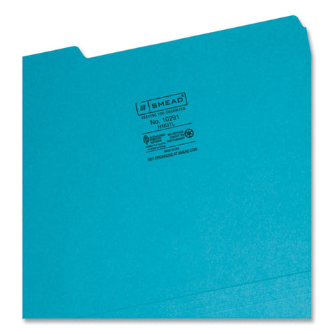 Interior File Folders, 1/3-cut Tabs: Assorted, Letter Size, 0.75" Expansion, Teal, 100/box