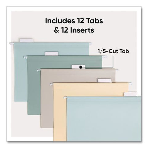 Poly Plastic Hanging File Folders, Letter Size, 1/5-cut Tabs, Twilight Colors, 12/pack