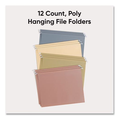 Poly Plastic Hanging File Folders, Letter Size, 1/5-cut Tabs, Dawn Colors, 12/pack
