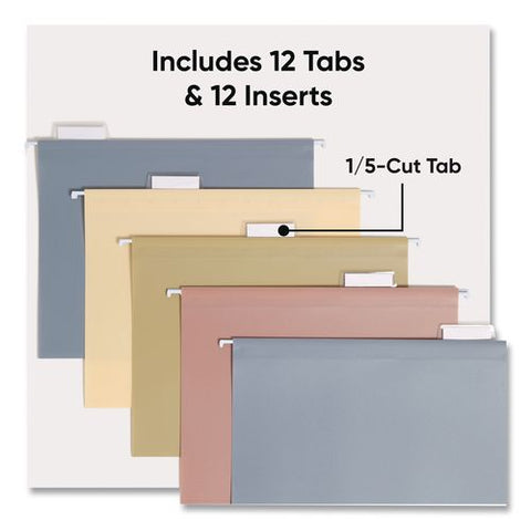 Poly Plastic Hanging File Folders, Letter Size, 1/5-cut Tabs, Dawn Colors, 12/pack