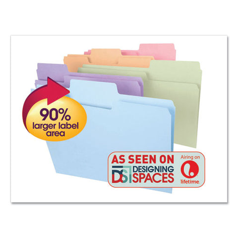 Supertab Colored File Folders, 1/3-cut Tabs: Assorted, Legal Size, 0.75" Expansion, 11-pt Stock, Pastel Assortment, 100/box