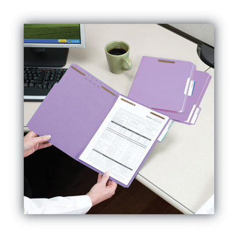 Top Tab Colored Fastener Folders, 0.75" Expansion, 2 Fasteners, Letter Size, Lavender Exterior, 50/box