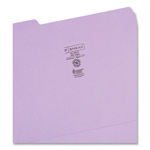 Colored File Folders, 1/3-cut Tabs: Assorted, Letter Size, 0.75" Expansion, Lavender, 100/box