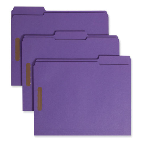 Top Tab Colored Fastener Folders, 0.75" Expansion, 2 Fasteners, Letter Size, Purple Exterior, 50/box