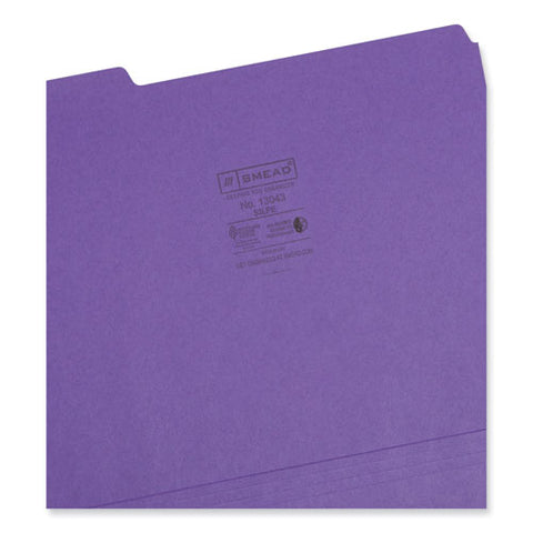 Colored File Folders, 1/3-cut Tabs: Assorted, Letter Size, 0.75" Expansion, Purple, 100/box