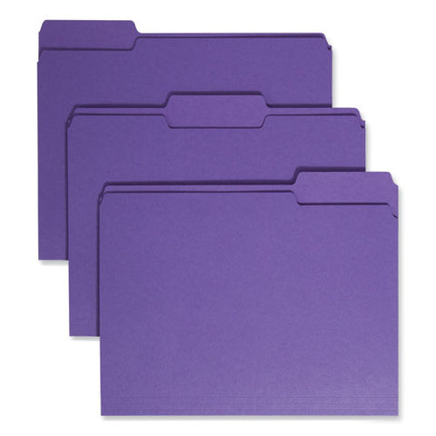 Colored File Folders, 1/3-cut Tabs: Assorted, Letter Size, 0.75" Expansion, Purple, 100/box