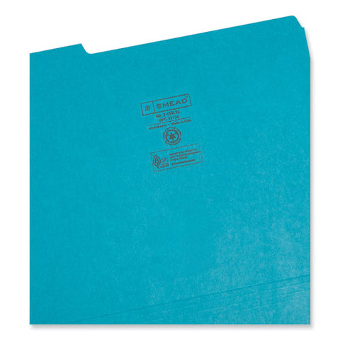 Reinforced Top Tab Colored File Folders, 1/3-cut Tabs: Assorted, Letter Size, 0.75" Expansion, Teal, 100/box