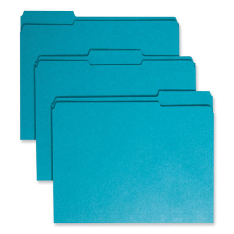 Reinforced Top Tab Colored File Folders, 1/3-cut Tabs: Assorted, Letter Size, 0.75" Expansion, Teal, 100/box