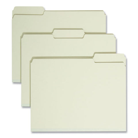 Expanding Recycled Heavy Pressboard Folders, 1/3-cut Tabs: Assorted, Letter Size, 1" Expansion, Gray-green, 25/box