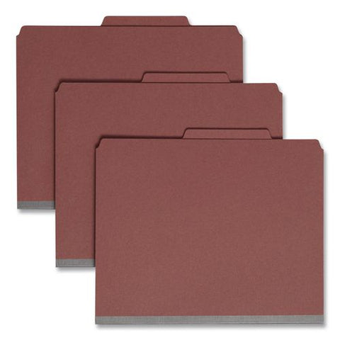 Pressboard Classification Folders, Four Safeshield Fasteners, 2/5-cut Tabs, 1 Divider, Letter Size, Red, 10/box
