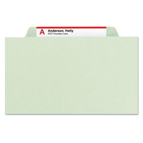 Pressboard Classification Folders With Four Safeshield Fasteners, 2/5-cut Tabs, 1 Divider, Letter-size, Gray-green, 10/box