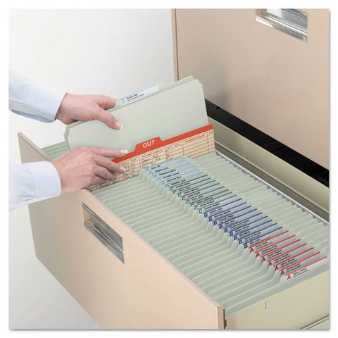 Pressboard Classification Folders With Four Safeshield Fasteners, 2/5-cut Tabs, 1 Divider, Letter-size, Gray-green, 10/box