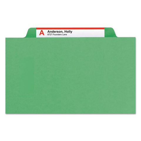 Top Tab Classification Folders, Six Safeshield Fasteners, 2" Expansion, 2 Dividers, Letter Size, Green Exterior, 10/box