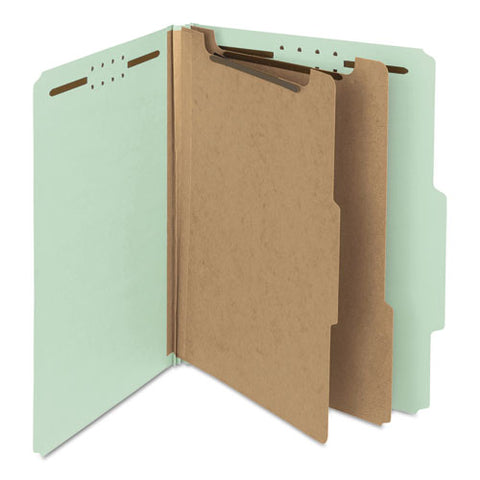 Recycled Pressboard Classification Folders, 2" Expansion, 2 Dividers, 6 Fasteners, Letter Size, Gray-green, 10/box