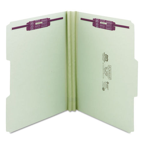 Recycled Pressboard Fastener Folders, 1/3-cut Tabs, Two Safeshield Fasteners, 2" Expansion, Letter Size, Gray-green, 25/box