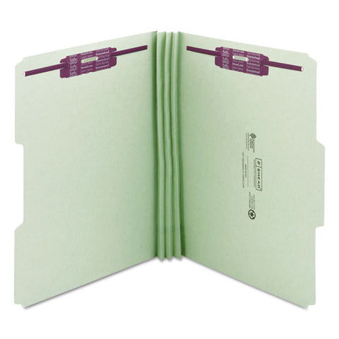 Recycled Pressboard Fastener Folders, 1/3-cut Tabs, Two Safeshield Fasteners, 3" Expansion, Letter Size, Gray-green, 25/box