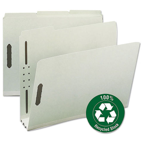 Recycled Pressboard Fastener Folders, 3" Expansion, 2 Fasteners, Letter Size, Gray-green Exterior, 25/box