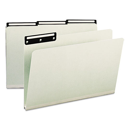 Recycled Heavy Pressboard File Folders With Insertable 1/3-cut Metal Tabs, Legal Size, 1" Expansion, Gray-green, 25/box