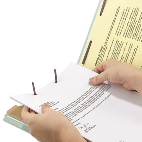 Pressboard Classification Folders, Four Safeshield Fasteners, 2/5-cut Tabs, 1 Divider, Legal Size, Gray-green, 10/box