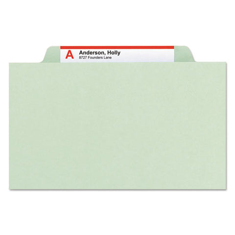 Pressboard Classification Folders, Six Safeshield Fasteners, 2/5-cut Tabs, 2 Dividers, Legal Size, Gray-green, 10/box