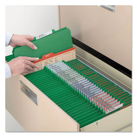 6-section Pressboard Top Tab Pocket Classification Folders, 6 Safeshield Fasteners, 2 Dividers, Legal Size, Green, 10/box