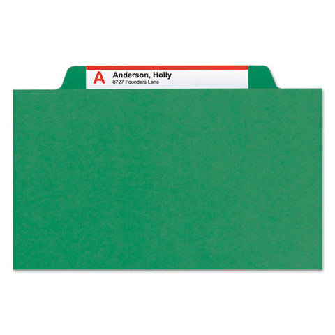 Eight-section Pressboard Top Tab Classification Folders, Eight Safeshield Fasteners, 3 Dividers, Legal Size, Green, 10/box