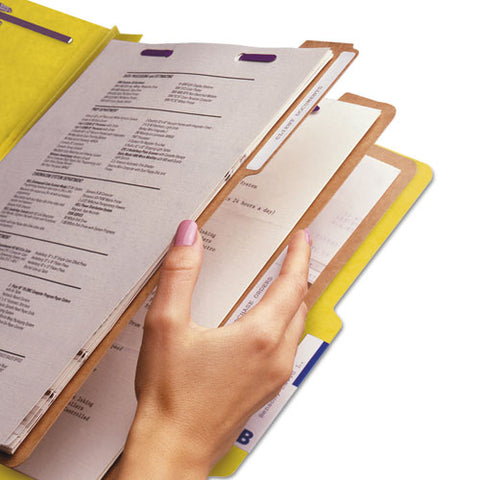 Eight-section Pressboard Top Tab Classification Folders, Eight Safeshield Fasteners, 3 Dividers, Legal Size, Yellow, 10/box