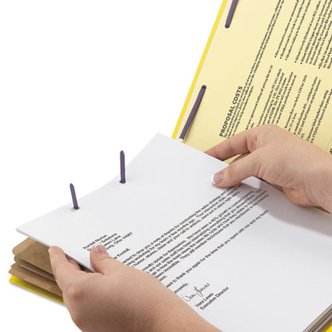 Eight-section Pressboard Top Tab Classification Folders, Eight Safeshield Fasteners, 3 Dividers, Legal Size, Yellow, 10/box