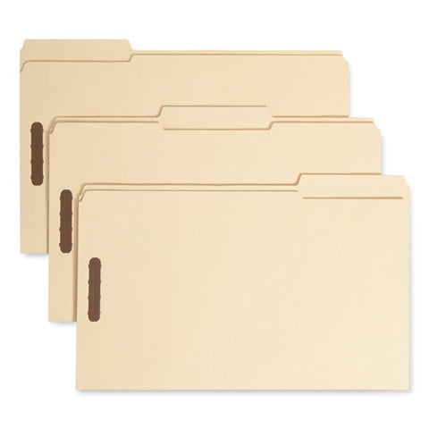 Top Tab Fastener Folders, 1/3-cut Tabs: Assorted, 0.75" Expansion, 2 Fasteners, Legal Size, Manila Exterior, 50/box