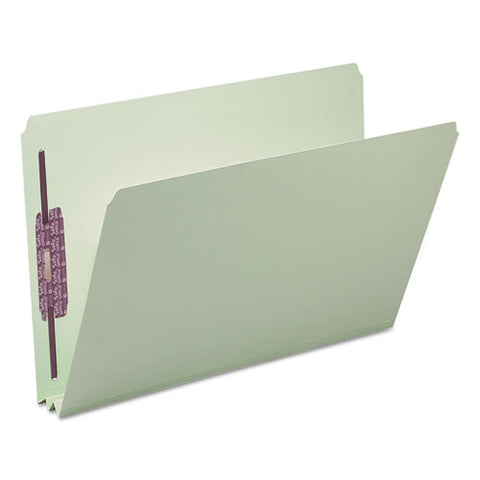 Recycled Pressboard Fastener Folders, Straight Tabs, Two Safeshield Fasteners, 2" Expansion, Legal Size, Gray-green, 25/box