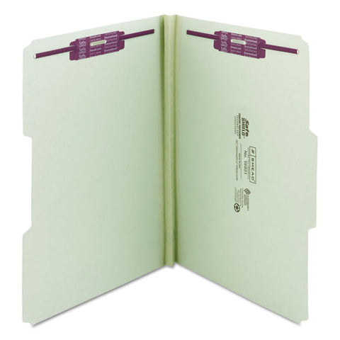 Recycled Pressboard Fastener Folders, 1/3-cut Tabs, Two Safeshield Fasteners, 1" Expansion, Legal Size, Gray-green, 25/box