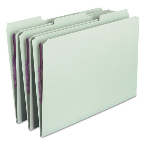 Recycled Pressboard Fastener Folders, 1/3-cut Tabs, Two Safeshield Fasteners, 1" Expansion, Legal Size, Gray-green, 25/box