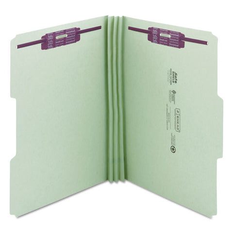 Recycled Pressboard Fastener Folders, 1/3-cut Tabs, Two Safeshield Fasteners, 3" Expansion, Legal Size, Gray-green, 25/box