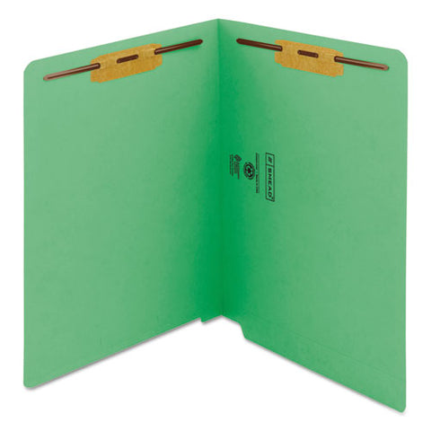 Heavyweight Colored End Tab Fastener Folders, 0.75" Expansion, 2 Fasteners, Letter Size, Green Exterior, 50/box