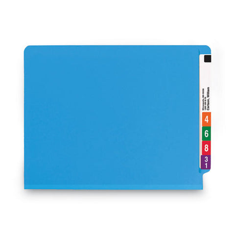 Colored End Tab Classification Folders With Dividers, 2" Expansion, 2 Dividers, 6 Fasteners, Letter Size, Blue, 10/box