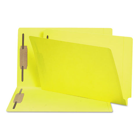 Heavyweight Colored End Tab Fastener Folders, 0.75" Expansion, 2 Fasteners, Legal Size, Yellow Exterior, 50/box