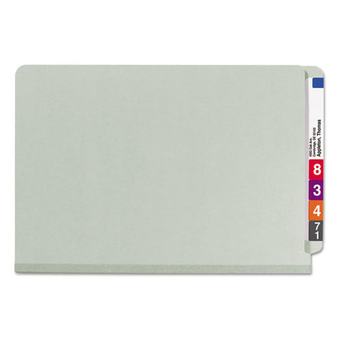 End Tab Pressboard Classification Folders, Six Safeshield Fasteners, 2" Expansion, 2 Dividers, Legal Size, Gray-green, 10/box