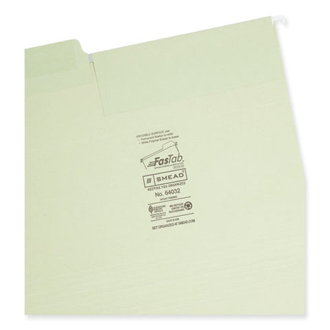 Erasable Fastab Hanging Folders, Letter Size, 1/3-cut Tabs, Moss, 20/box