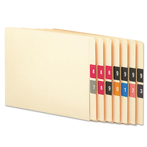 Numerical End Tab File Folder Labels, 0-9, 1.5 X 1.5, Assorted, 250/roll, 10 Rolls/box