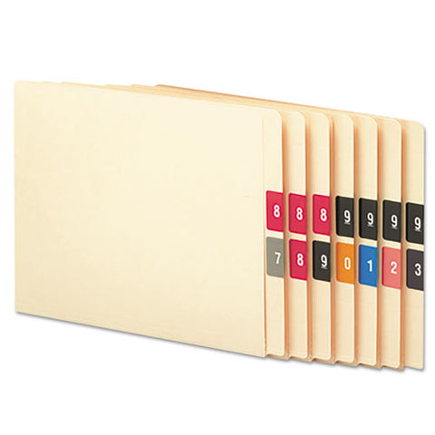 Numerical End Tab File Folder Labels, 0-9, 1.5 X 1.5, Assorted, 250/roll, 10 Rolls/box