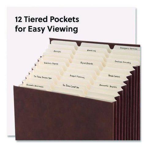 Stadium File, 10.5" Expansion, 12 Sections, 1/3-cut Tabs, Letter Size, Saddle
